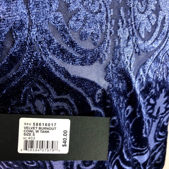 NWT Velvet Burnout Cowl W Tank Blue 3/4 Sleeve - Picture 6 of 7